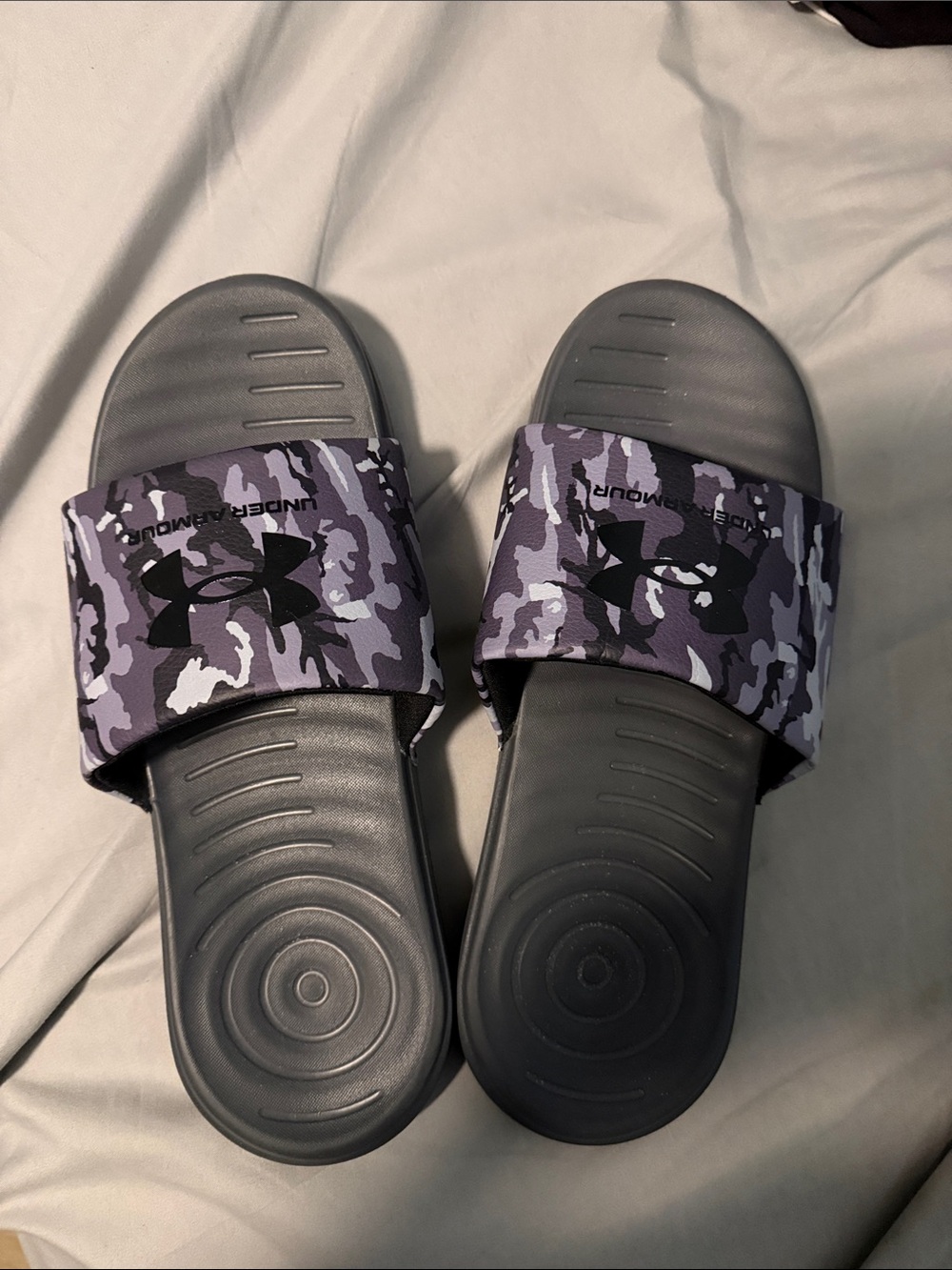 Under Armour Grey Footbed Camo Strap Slides